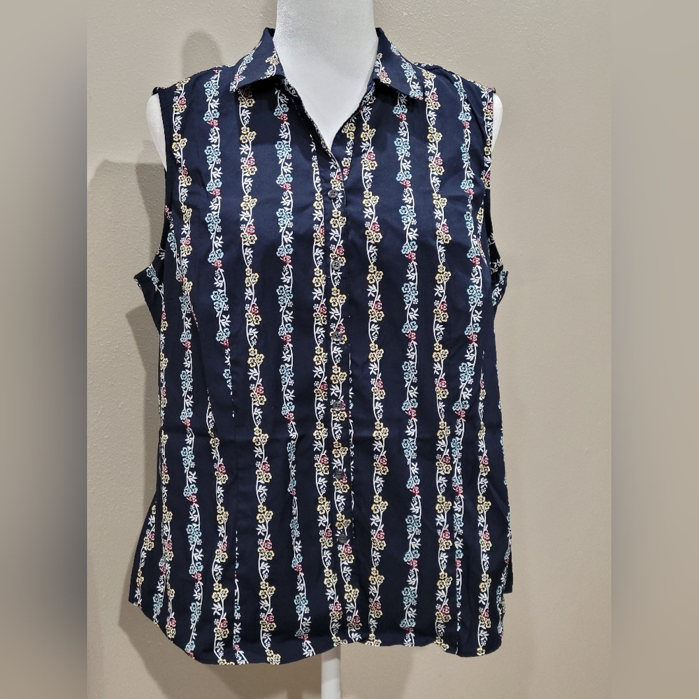 Charter Club Sleeveless Print Shirt Intrepid Blue Combo Size 16/ Xl